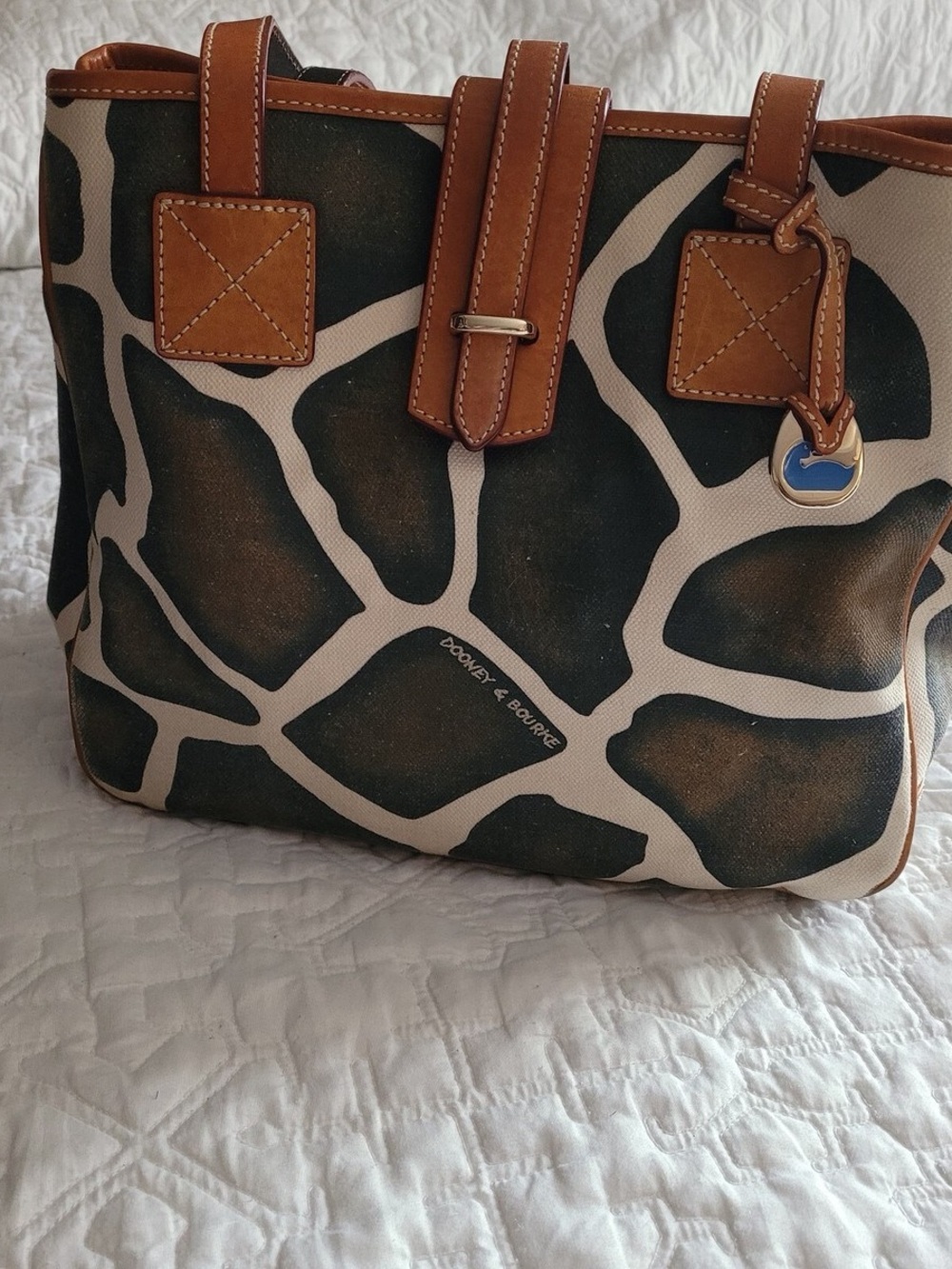 Dooney & Bourke Brown and Cream Giraffe-Print Leather-Trim Tote